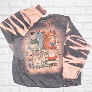 Bleached Rudolph Vintage Christmas Movie Crewneck Gray Santa Ugly Sweater